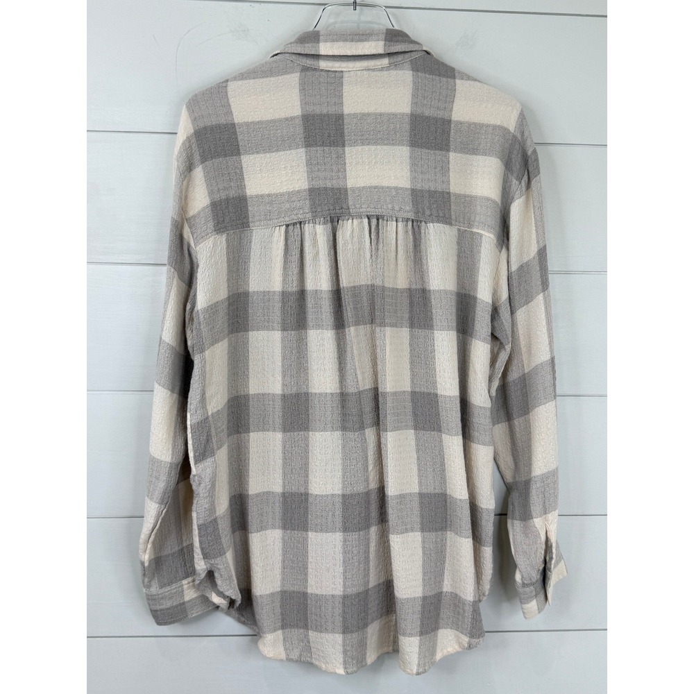 Pilcro Anthropologie Gray Plaid Button Front Oversized Shirt Medium - Picture 6 of 9
